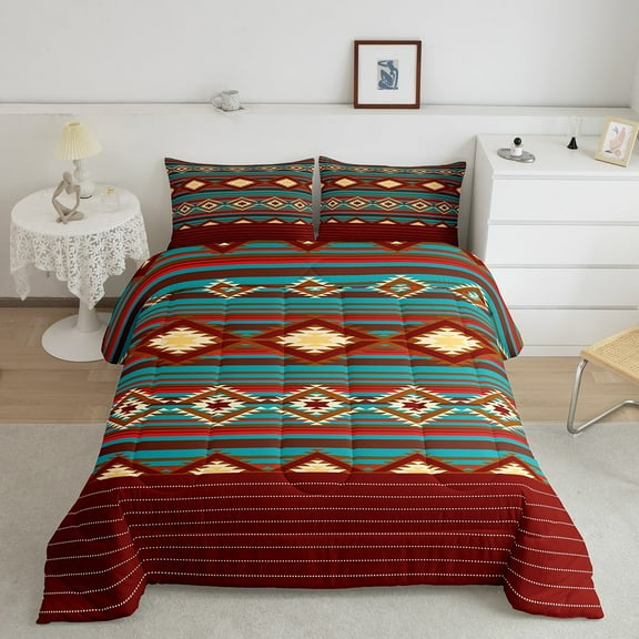 Erosebridal Southwestern Bedding Set Geometric Comforter Set Room Decor Tribal Comforter Queen Size American Design Red Yellow Duvet Set3Pcs