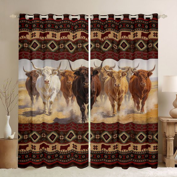 Erosebridal Southwestern Cattle Herd Black Out Curtains for Men and Women, Red Brown Tribal Curtains Pack of 2 (42x63 Each)