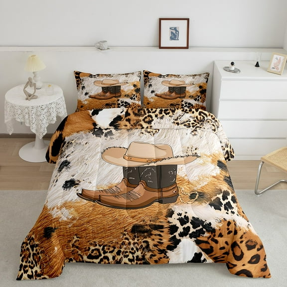 Erosebridal Southwestern Cowboy Cowgirl Bedding Queen Comforter Set, Animal Print Cowhide Down Comforter, Brown Lightweight 3 Pieces