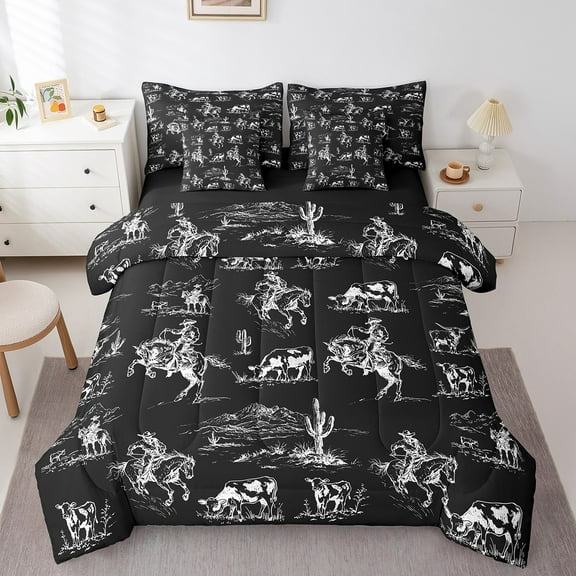 Erosebridal Southwestern Cowboys Bed in a Bag Twin Size, Western Farmhouse Bed Set, Black White Lodge Cabin Decor, Reversible 7 Pieces