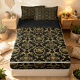 thumbnail image 1 of Erosebridal Southwestern Damask Zipper Full Size Comforter Sets with Fitted Sheet and 2 Pillowcases, Retro Blossom Zipper Bedding Set, Black Gold, Black Reversible, 1 of 7