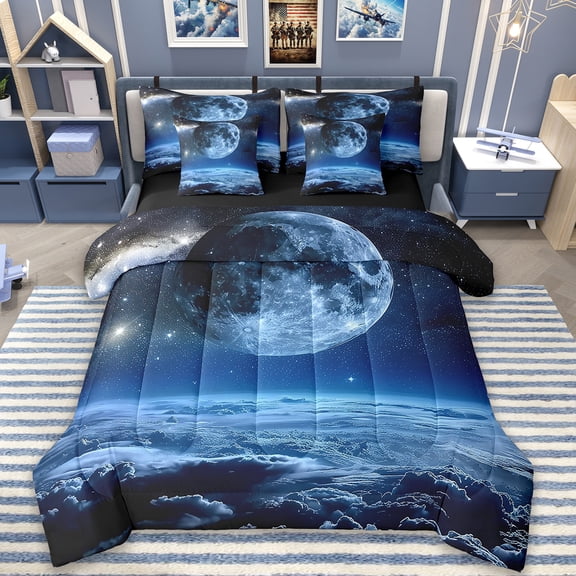 Erosebridal Space Theme Bedding Full Size,Starry Sky Bed Set,Earth Galaxy Universe Bedding Sets Full Size,Lightweight Room Decorative Reversible,7pcs