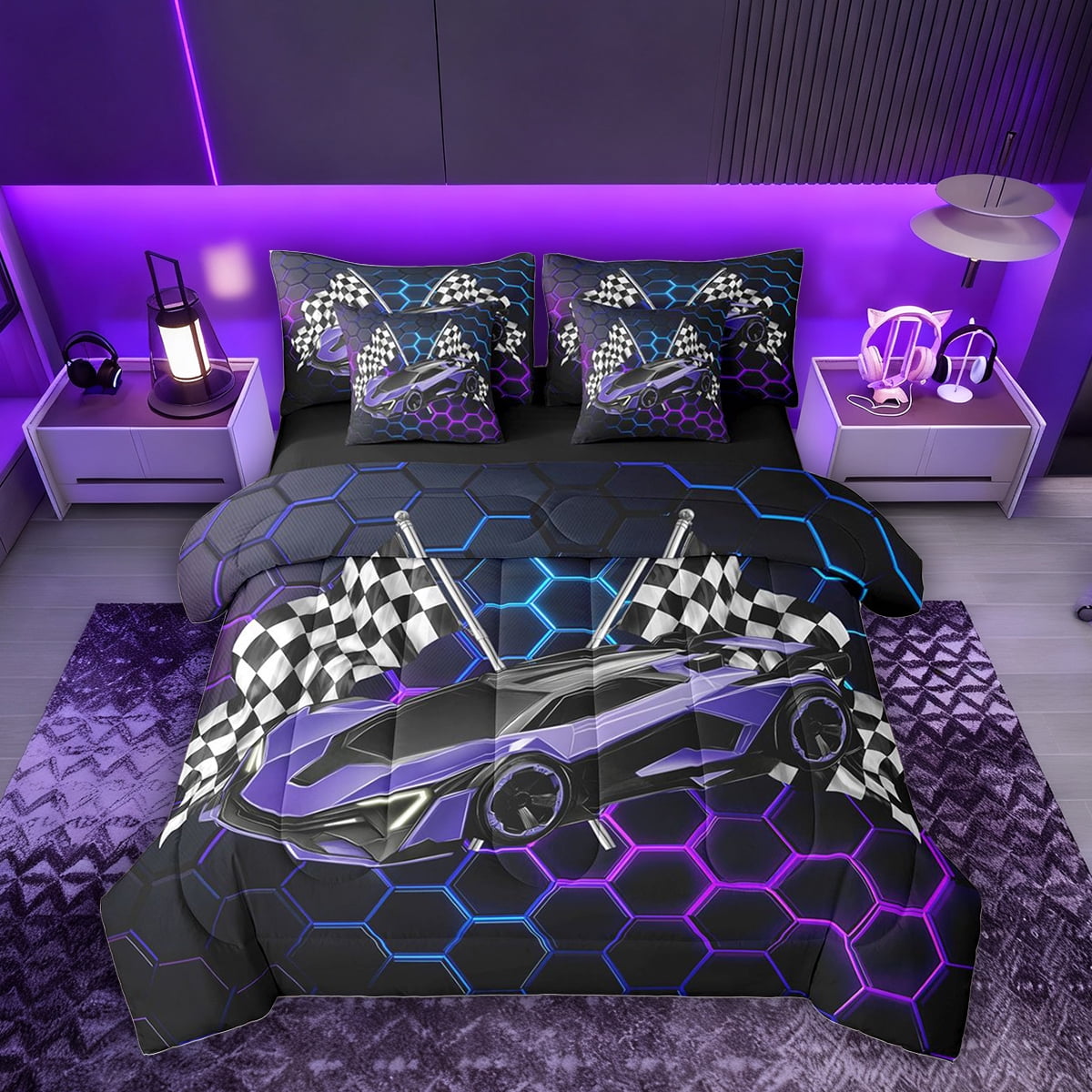 Erosebridal Speed Sports Car Bedding Comforter Set for Kids Boys, Neon ...