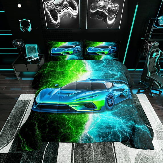 Erosebridal Speed Sports Car Bedding Twin Comforter Set , Lightning Down Comforter, Super Cozy, 2pcs