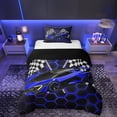 thumbnail image 1 of Erosebridal Speed Sports Car Twin Bedding for Kids Boys, Neon Blue Honeycomb Duvet Cover Set, Black Reversible, 1 Duvet Cover and 1 Pillowcase (No Comforter), 1 of 5