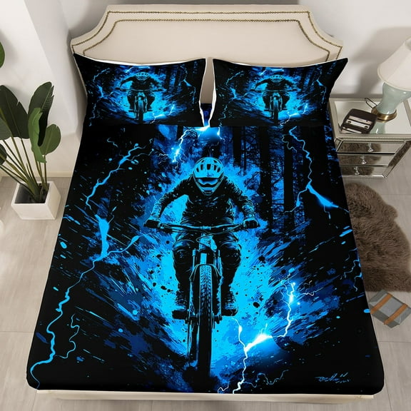 Erosebridal Speed Sports Fitted Sheet Twin, Woodland Motorcycle Bedding Set Twin Size, Extreme Sports Decor（No Top Sheet）
