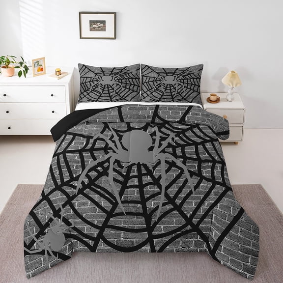 Erosebridal Spider Web Bedding King Comforter Set,Animal Spider Comforters & Duvets,Black Grey Comforter Sets King Size,Lightweight Festival Bedroom Decorative,Reversible,3pcs