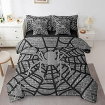 Erosebridal Spider Web Bedding Sets Twin Size,Animal Spider Comforter Sets with Sheets,Black Grey Bed in a Bag Twin size,Lightweight Festival Bedroom Decorative,Reversible,7-Piece