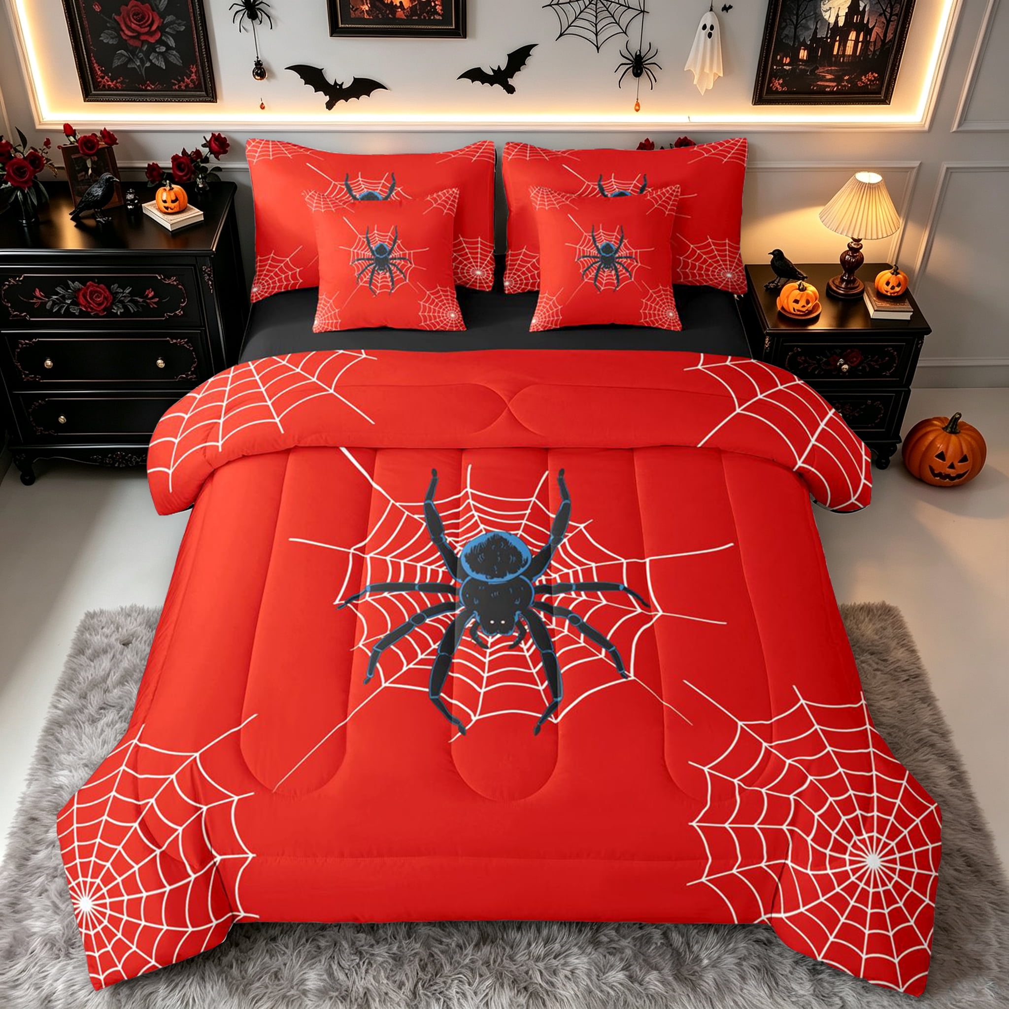 Erosebridal Spider Web King Bedding, Cartoon Halloween King Bed in a ...