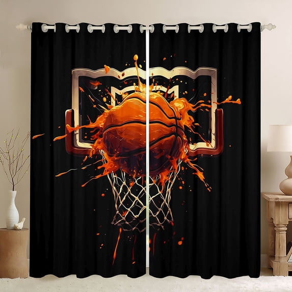 Erosebridal Splash Basketball Black Out Curtains, Cool Sports Curtains Pack of 2 (42x63 Each) for Boys and Girls