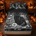 thumbnail image 1 of Erosebridal Spooky Black Cat Zipper Twin Comforter Sets with Fitted Sheet and 2 Pillowcases, Boho Crescent Moon Flower Zipper Bedding Set for Boys Girls, Black White, Black Reversible, 1 of 7