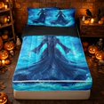 thumbnail image 1 of Erosebridal Spooky Blue Witch Zipper Twin Comforter Sets with Fitted Sheet and 2 Pillowcases, Halloween Moon Night Zipper Bedding Set for Boys Girls, Cyan Black, Black Reversible, 1 of 7
