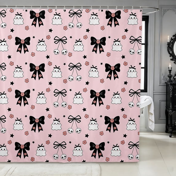 Erosebridal Spooky Bows Shower Curtain 72Wx72L,Cute Halloween Bathroom Curtain,Pink