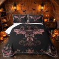 thumbnail image 1 of Erosebridal Spooky Damask Bat Quilt King, Boho Bow King Coverlet Set for Boys Girls, Black Dusty Mauve, 3pcs 1 Bedspread and 2 Pillowcases, 1 of 7