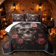 thumbnail image 1 of Erosebridal Spooky Floral Skull Twin Quilt Set, Boho Blooming Rose Twin Coverlet Set for Boys Girls, Dark Gray Dusty Red, 2 Pieces 1 Bedspread and 1 Pillowcase, 1 of 7