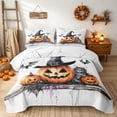 thumbnail image 1 of Erosebridal Spooky Jack O Lantern Twin Quilt Set, Cute Cat Bat Twin Coverlet Set for Boys Girls, Orange Black Lavender White, 2-Piece 1 Bedspread and 1 Pillowcase, 1 of 7