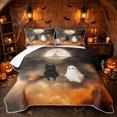 thumbnail image 1 of Erosebridal Spooky Moon Bat Quilt Full, Cute Ghost Cat Full Bedspread Sets for Boys Girls, Orange Black Cream, 3-Piece 1 Coverlet and 2 Pillowcases, 1 of 7