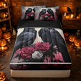 thumbnail image 1 of Erosebridal Spooky Ravens Zipper Twin Comforter Sets with Fitted Sheet and 2 Pillowcases, Halloween Dark Roses Zipper Bedding Set for Boys Girls, Black Red White, Black Reversible, 1 of 7