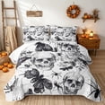 thumbnail image 1 of Erosebridal Spooky Skull Twin Quilt Set, Halloween Black Butterfly Twin Coverlet Set for Boys Girls, Black White, 2pcs 1 Bedspread and 1 Pillowcase, 1 of 7