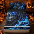thumbnail image 1 of Erosebridal Spooky Skull Zipper Full Size Comforter Sets with Fitted Sheet and 2 Pillowcases, Halloween Fire Zipper Bedding Set for Boys Girls, Dark Gray Cyan, Black Reversible, 1 of 7