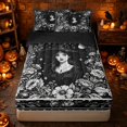 thumbnail image 1 of Erosebridal Spooky Witch Portrait Zipper Queen Comforter Set with Fitted Sheet and 2 Pillowcases, Boho Moonlit Peony Zipper Bedding Set for Boys Girls, Black White, Black Reversible, 1 of 7