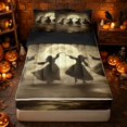 thumbnail image 1 of Erosebridal Spooky Witch Zipper Queen Comforter Set with Fitted Sheet and 2 Pillowcases, Halloween Vintage Moon Zipper Bedding Set for Boys Girls, Sepia Brown, Black Reversible, 1 of 7
