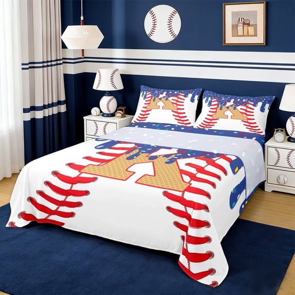 Erosebridal Sport Ball Games Kids Queen Sheet Sets,Baseball Theme First Letter K Bed Set For Boys 4 Pieces