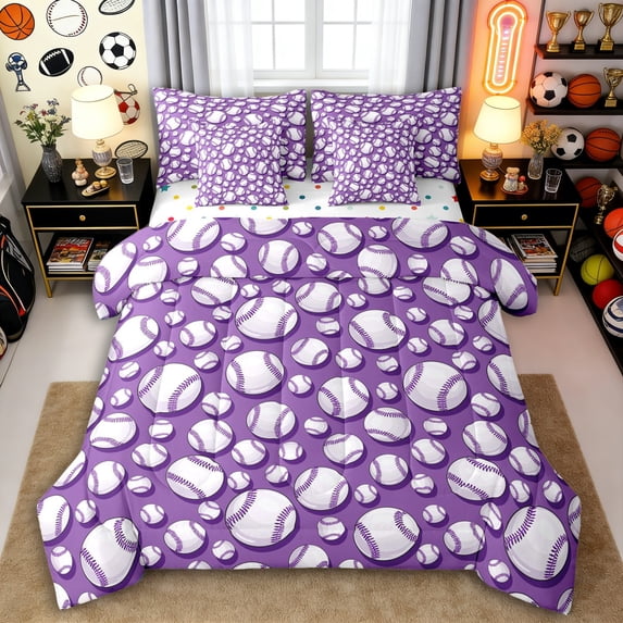 Erosebridal Sport Baseball Lover Bedding Comforter Set 7pcs for Girls Boys,Ball Gamer Queen Bedding Sets for Kids Teens,Luxury Bedroom Decor