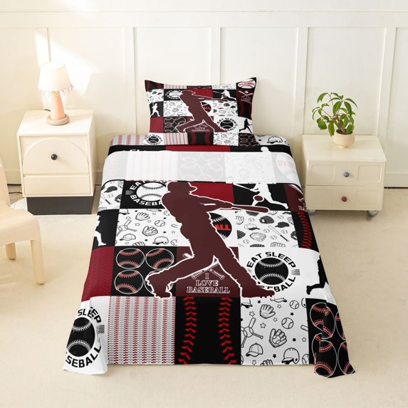 Erosebridal Sport Baseball Plaid Twin Sheet Sets 3pcs for Kids Boys,Ball Gamer Bedding for Teens,Ultra Soft Home Decor