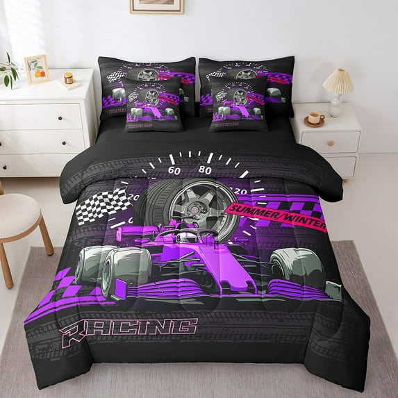 Erosebridal Sport Car Bed in a Bag Full size,Buffalo Plaid Bed Set,Extreme Sport Bedding Full Size,Microfiber Car Room Decorative,Reversible,7-Piece