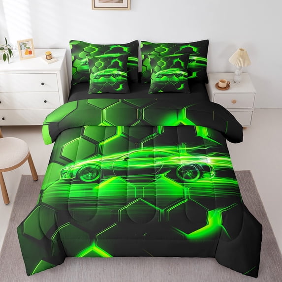 Erosebridal Sport Car Bedding Sets King Size,Extreme Sports Bed in a Bag King size,Geometric Honeycomb Bedding King Size,Lightweight Racing Car Room Decorative,Reversible,7-Piece