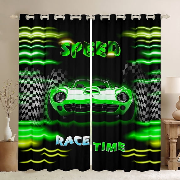 Erosebridal Sport Car Curtains Pack of 2 (42Wx63L),Buffalo Plaid Black Out Curtains,Extreme Sport Curtains for Living Room,Car Room Decorative