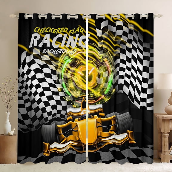 Erosebridal Sport Car Curtains Pack of 2 (42Wx63L),Buffalo Plaid Black Out Curtains,Extreme Sport Curtains for Living Room,Car Room Decorative
