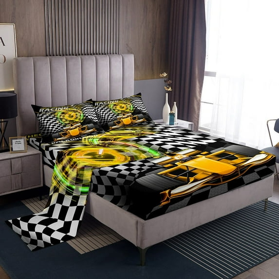 Erosebridal Sport Car Sheet Set Twin,Buffalo Plaid Bedding Sets Twin Size,Extreme Sport Twin Sheet Sets,Microfiber Car Room Decorative,3pcs