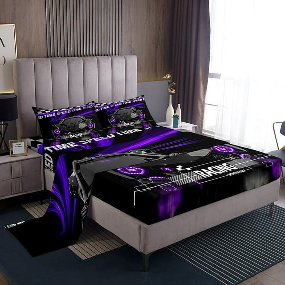 Erosebridal Sport Car Sheet Set Twin,Buffalo Plaid Bedding Sets Twin Size,Extreme Sport Twin Sheet Sets,Microfiber Car Room Decorative,3pcs