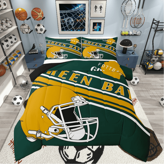 Erosebridal Sport Footabll Bedding Twin Comforter Set,Ball Game Down Comforter,Teenager Bedroom Decor(Green Bay),Reversible,Lightweight,2-Piece