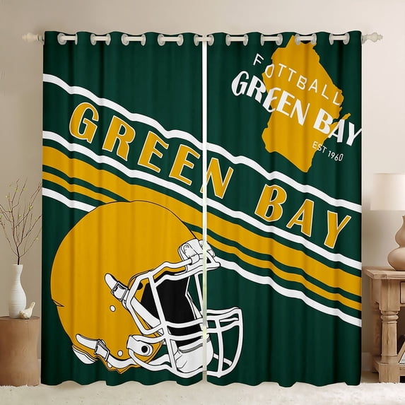 Erosebridal Sport Footabll Curtains Pack of 2 (42x63),Ball Game 30%-50% Black Out Curtains,Teenager Bedroom Decor(Green Bay)
