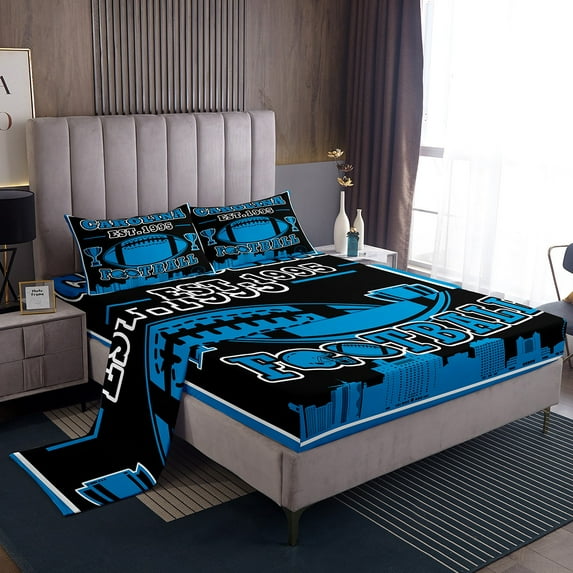 Erosebridal Sport Football Bed Sheets Set Queen Size,Ball Game Bedding Sets Queen Size,Rugby Room Decorative(Carolina),Lightweight,4 Pieces