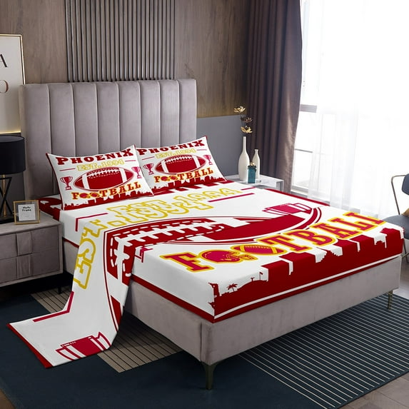 Erosebridal Sport Football Bed Sheets Set Queen Size,Ball Game Bedding Sets Queen Size,Rugby Room Decorative(Phoenix),Lightweight,4 Pieces