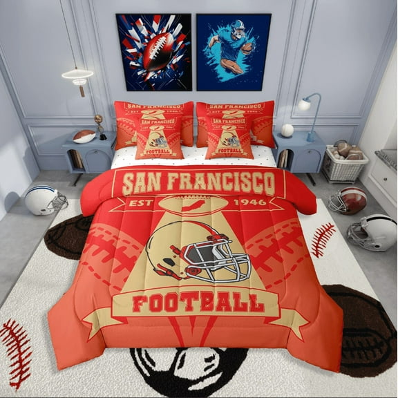 Erosebridal Sport Football Bedding Sets Twin Size,Geometric Stripes Comforter Sets with Sheets,Room Decorative,Reversible,Breathable,7-Piece
