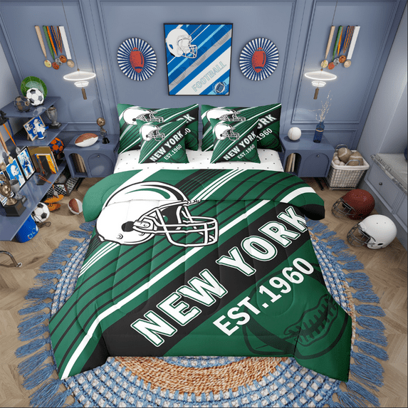 Erosebridal Sport Football Bedding Sets Twin Size,Stripes Comforter Sets with Sheets,Room Decorative (New York),Reversible,Breathable,7-Piece