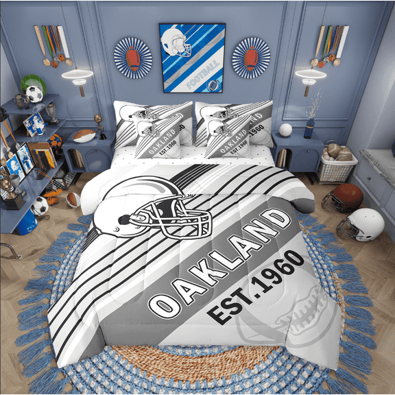 Erosebridal Sport Football Bedding Sets Twin Size,Stripes Comforter Sets with Sheets,Room Decorative (Oakland),Reversible,Breathable,7-Piece