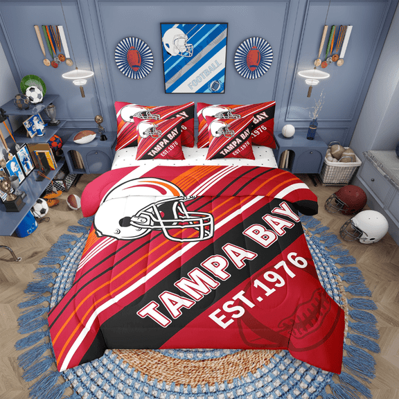 Erosebridal Sport Football Bedding Sets Twin Size,Stripes Comforter Sets with Sheets,Room Decorative (Tampa Bay),Reversible,Breathable,7-Piece