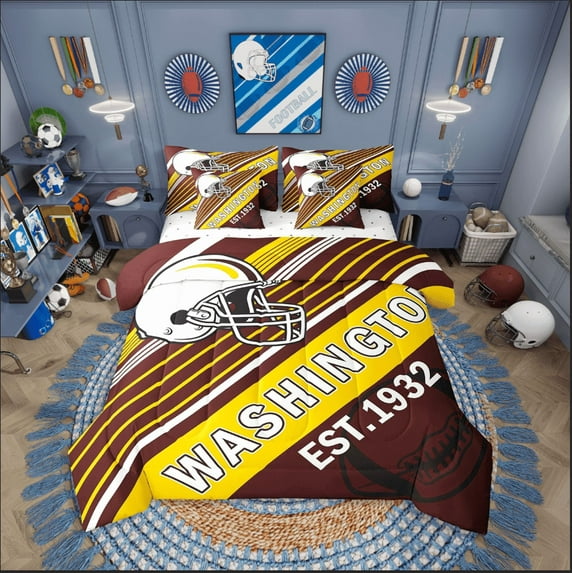 Erosebridal Sport Football Bedding Sets Twin Size,Stripes Comforter Sets with Sheets,Room Decorative (Washington),Reversible,Breathable,7-Piece