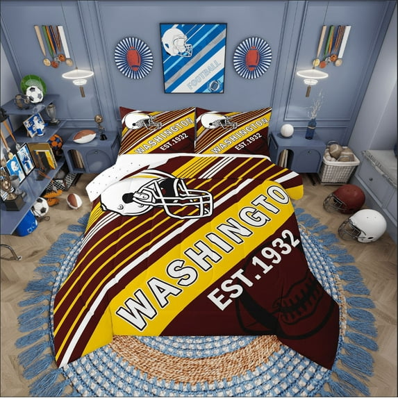 Erosebridal Sport Football Comforter Sets Queen Size,Stripes Bedding Queen Comforter Set,Room Decorative (Washington),Reversible,Super Cozy,3-Piece