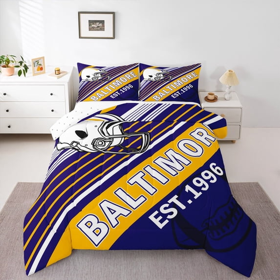 Erosebridal Sport Football Comforter Sets,Stripes Comforters & Duvets,Room Decorative (Baltimore),Reversible,Breathable,2pcs