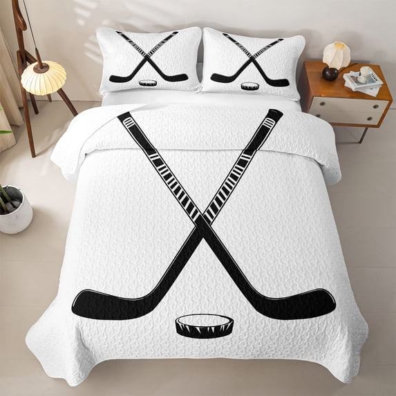 Erosebridal Sport Hockey Stick Bed Spread Queen,Ice Ball Game Queen Coverlet Set For Boys,3pcs