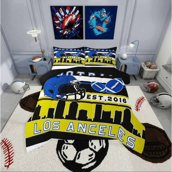 Erosebridal Sport Los Anceles Rugby Bedding Twin Comforter Set,Ball Game Down Comforter,Football Room Decorative,Reversible,Lightweight,2-Piece