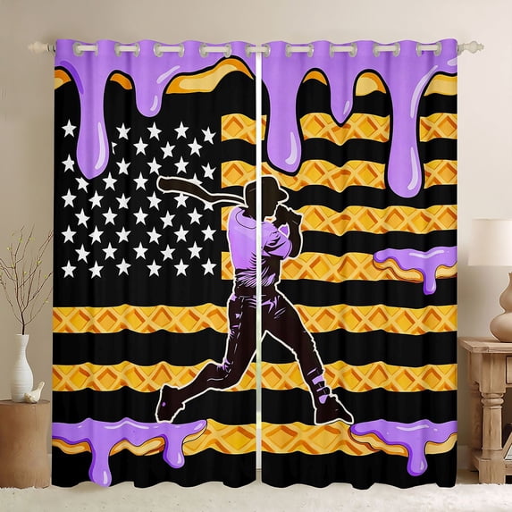 Erosebridal Sport Lover US Flag Curtains Pack of 2 (42x84 Each) for Kids Teens,Boys Girls Baseball Waffle Purple Ice Cream Drip Curtains Blackout,Luxury Bedroom Decor