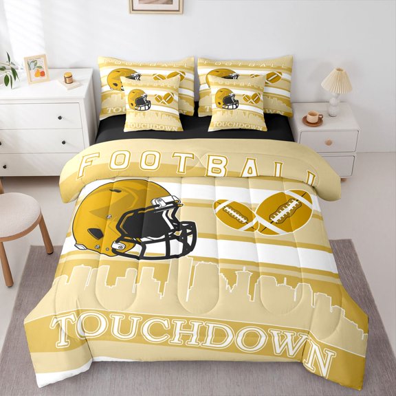 Erosebridal Sport New Orleans Rugby Bedding Sets Twin Size,Ball Game Comforter Sets with Sheets,Football Room Decorative,Reversible,Breathable,7-Piece